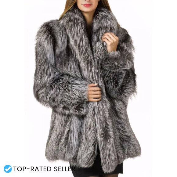 Faux Fur Parka Jacket Oversized Chic Winter Warm Fluffy Outerwear Overcoat